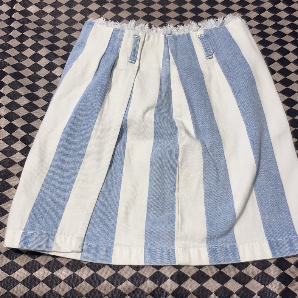 Vintage Nuovo County Seat Striped Denim Mini Skirt Blue White Wrap Front 5/6